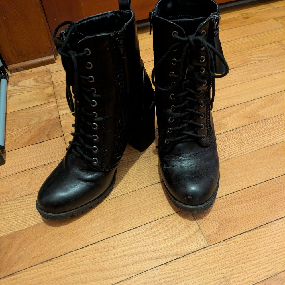 Black Lace-Up Ankle Boots